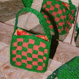 Suryo green pink metallic checkered boxy shoulder bag